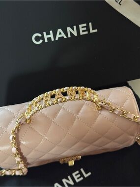 CHANEL pink mini flap with crystal handle